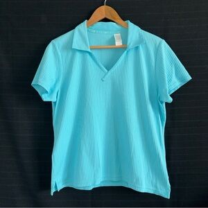 Liz Golf Womens Short Sleeve Collared Ribbed Polo Shirt L Turquoise Blue